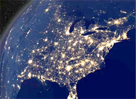写真1 宇宙から見たアメリカ周辺の夜景